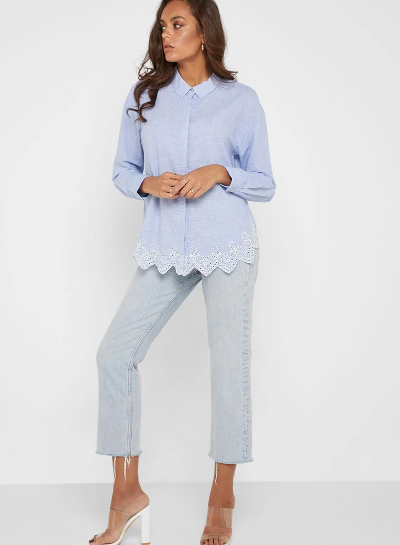ONLY Embroidered Scallop Detail Shirt