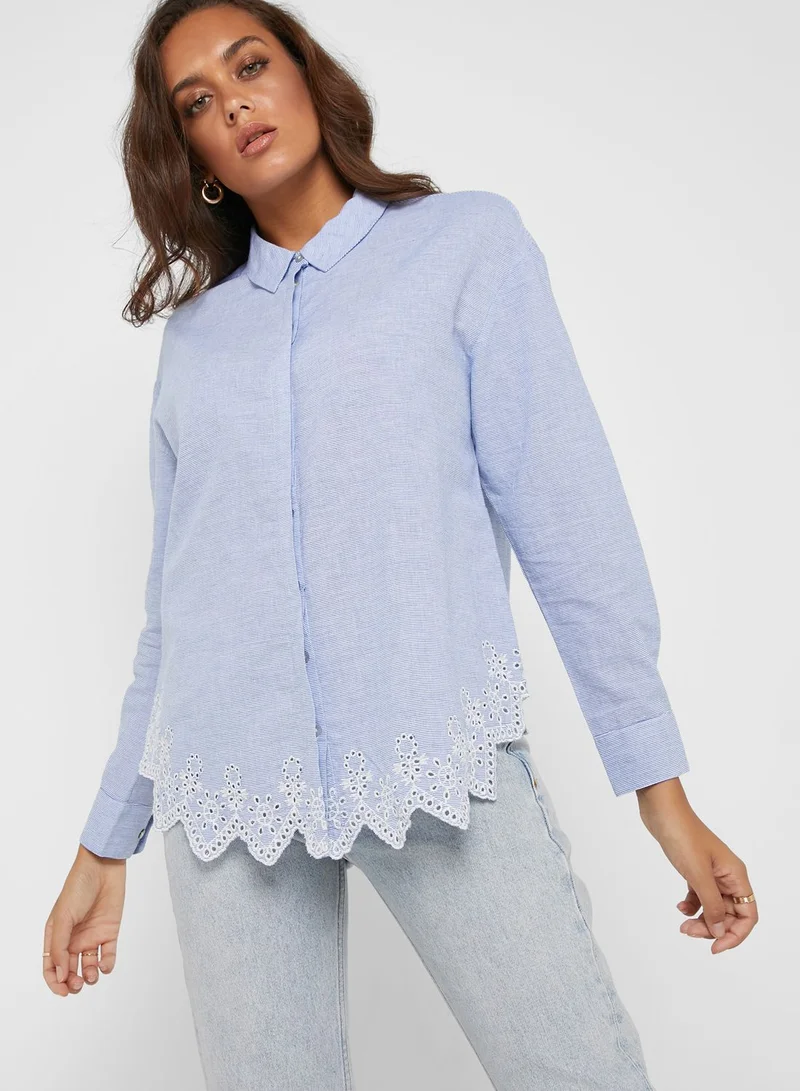 ONLY Embroidered Scallop Detail Shirt