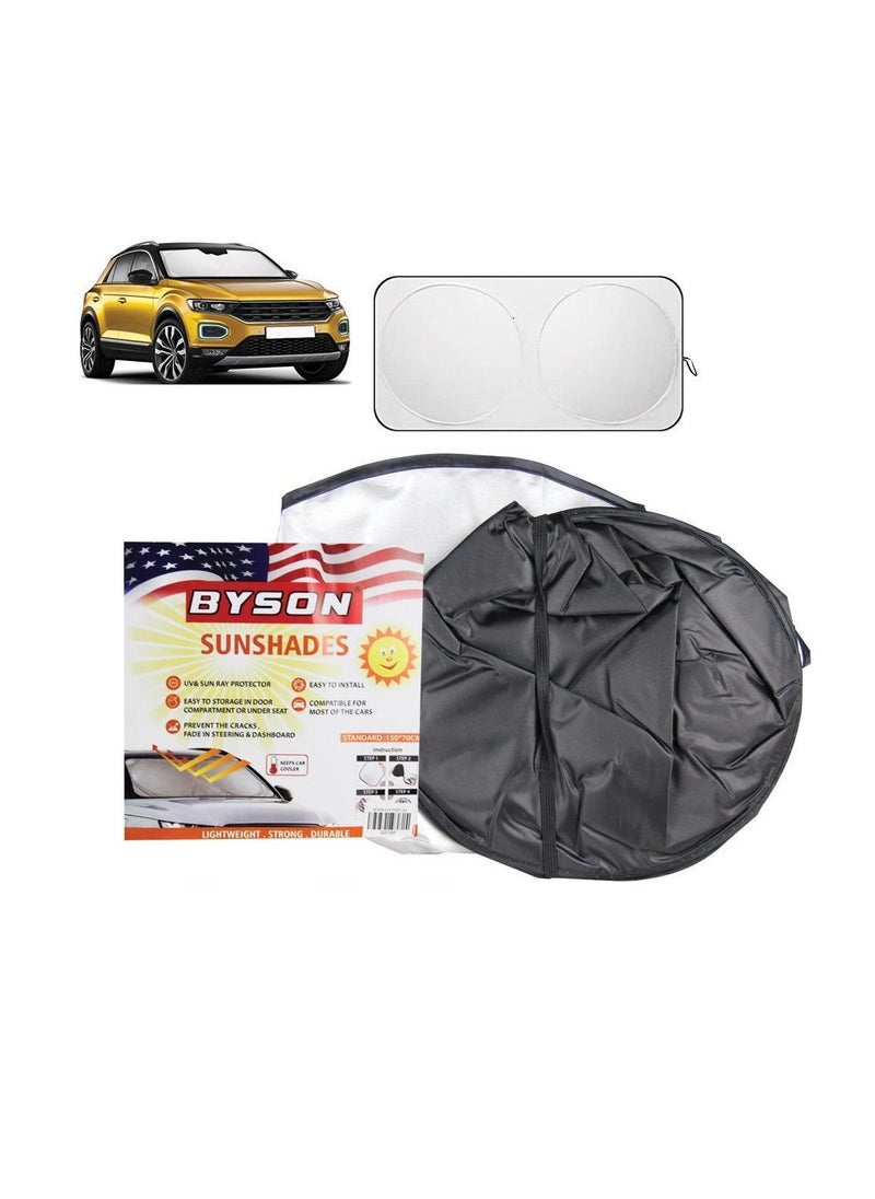 BYSON BYSON Car Windshield Sun Shade, 150 x70 cm Reflective Auto Front Window Sun Shield Interior Protection, Foldable Sun Shade Blocks Heat UV Rays  - Image 1