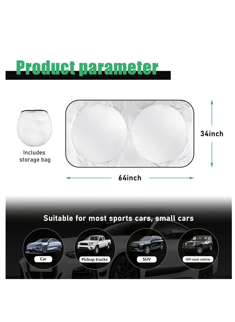 BYSON BYSON Car Windshield Sun Shade, 150 x70 cm Reflective Auto Front Window Sun Shield Interior Protection, Foldable Sun Shade Blocks Heat UV Rays  - Image 2
