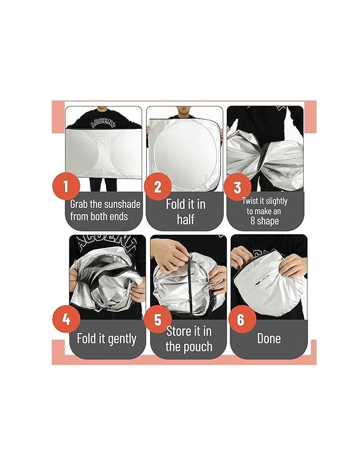 BYSON BYSON Car Windshield Sun Shade, 150 x70 cm Reflective Auto Front Window Sun Shield Interior Protection, Foldable Sun Shade Blocks Heat UV Rays  - Image 5