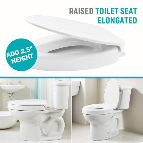 LimLuc Elongated Toilet Seat Risers for Seniors, 2.5 Inch Elevated Toilet Seat with Slow Close, Non-Slip Raised Toilet Seat, 18.5" Fit for Elongated Toilet, White - Image 2
