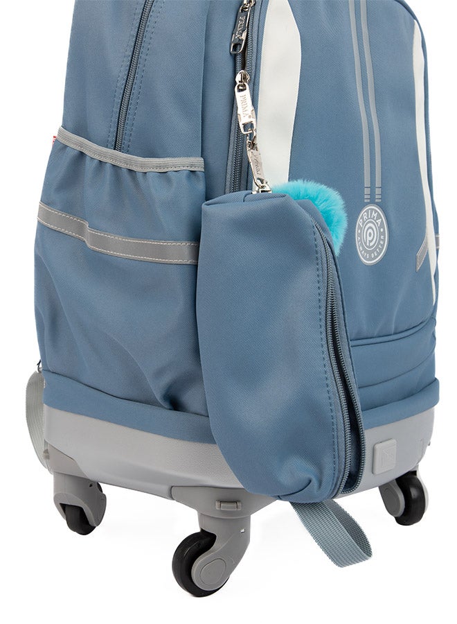 بريما حقيبة مدرسية للطلاب بعجلات مقاس 20 إنش مع 4 عجلات قابلة للإزالة | حقيبة عربة قابلة للتحويل مع منفذ USB، سحّابات قوية، جيوب منظمة داخلية، تصميم أزرق أنيق ومريح وخفيف - Image 2