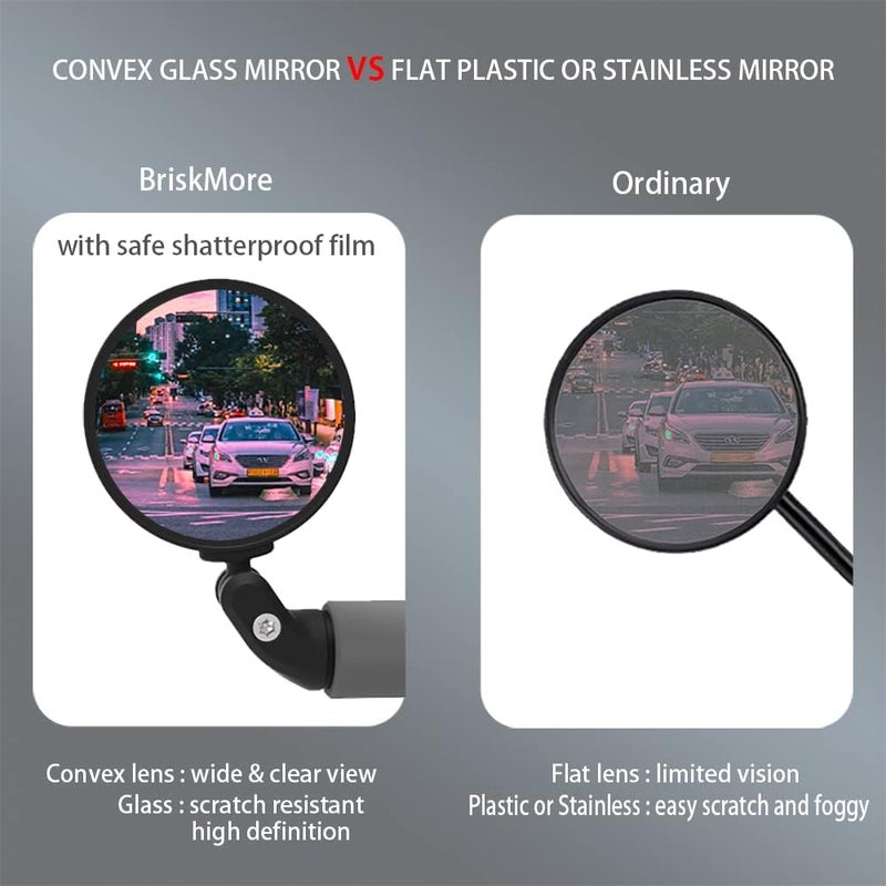 BriskMore Bike Mirrors,Bike Bar End Mirror, HD Glass Convex Lens Bicycle Rearview Mirror, Safe Cycling Rearview Mirror, Easy to Install - Image 4
