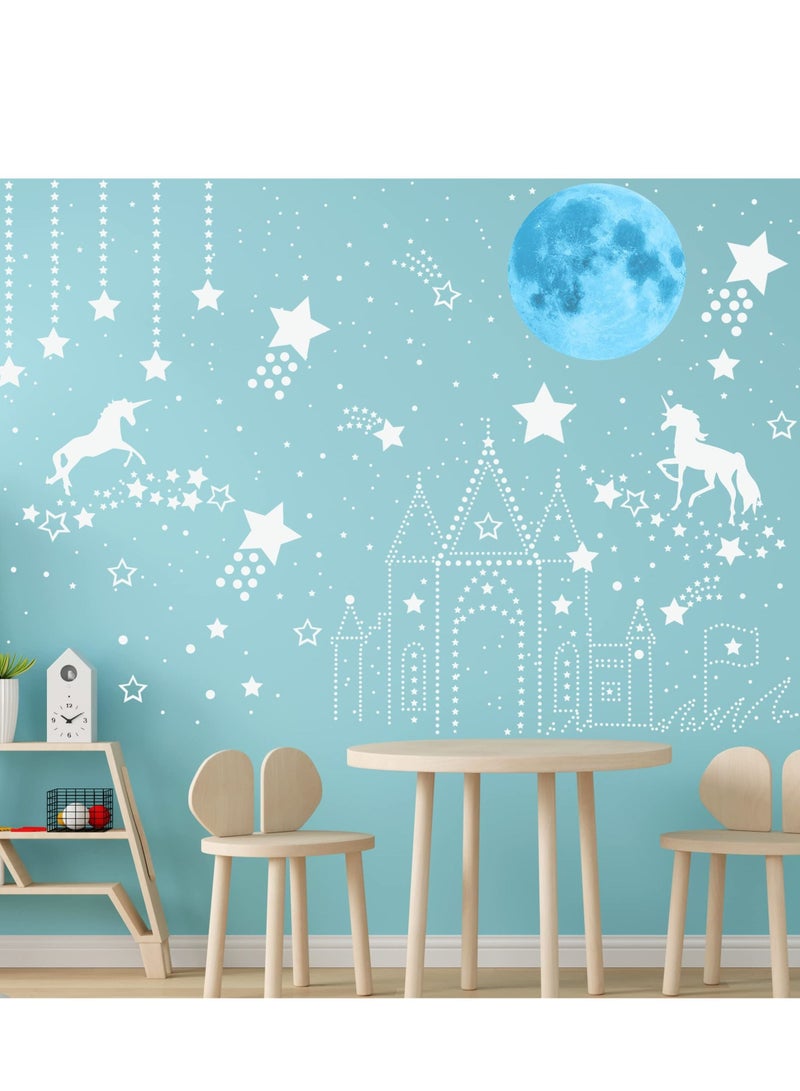 SYOSI 893 قطعة نجوم مضيئة في الظلام للسقف نجوم وحيد القرن ذاتية اللصق ونجوم وقمر لتزيين الجدران ملصقات ضوئية لتزيين الغرف للأولاد والبنات (أزرق) - Image 3