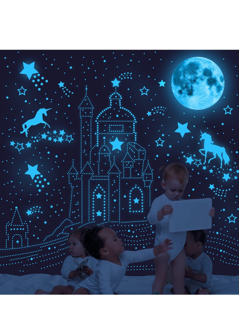 SYOSI 893 قطعة نجوم مضيئة في الظلام للسقف نجوم وحيد القرن ذاتية اللصق ونجوم وقمر لتزيين الجدران ملصقات ضوئية لتزيين الغرف للأولاد والبنات (أزرق) - Image 2