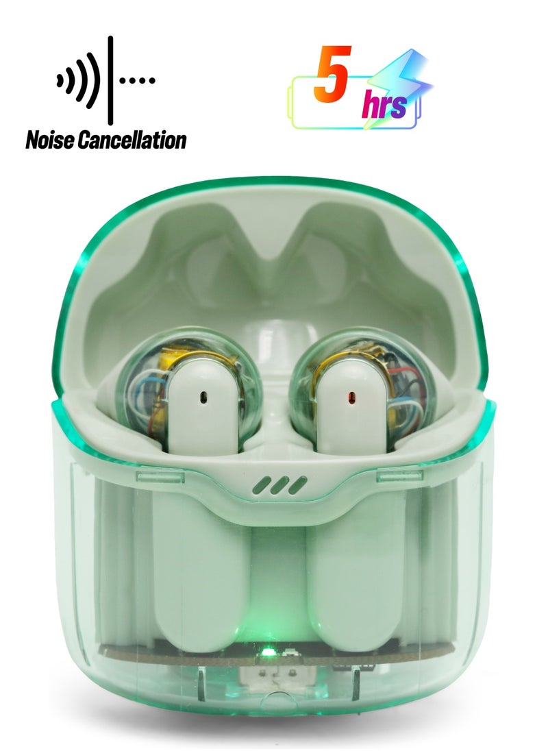Generic - True Wireless Bluetooth Headphones In-Ear Translucent Noise Cancelling Green for iPhone Android - Image 1