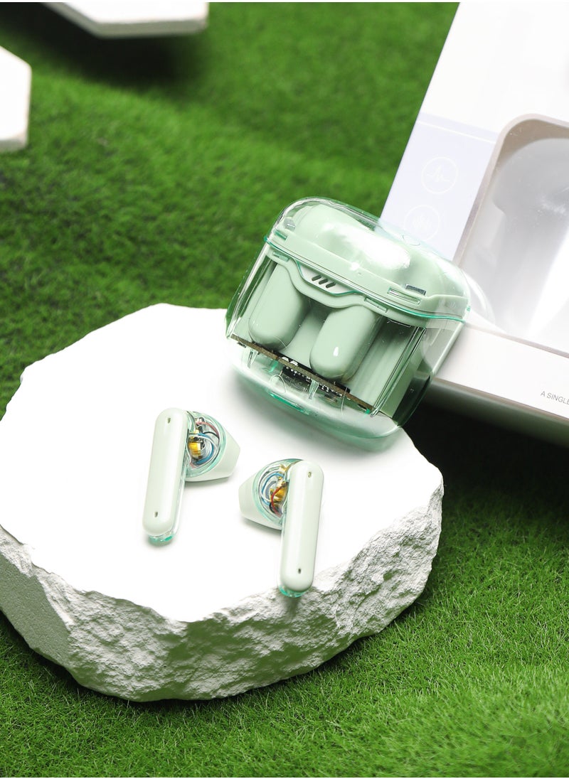 Generic - True Wireless Bluetooth Headphones In-Ear Translucent Noise Cancelling Green for iPhone Android - Image 1