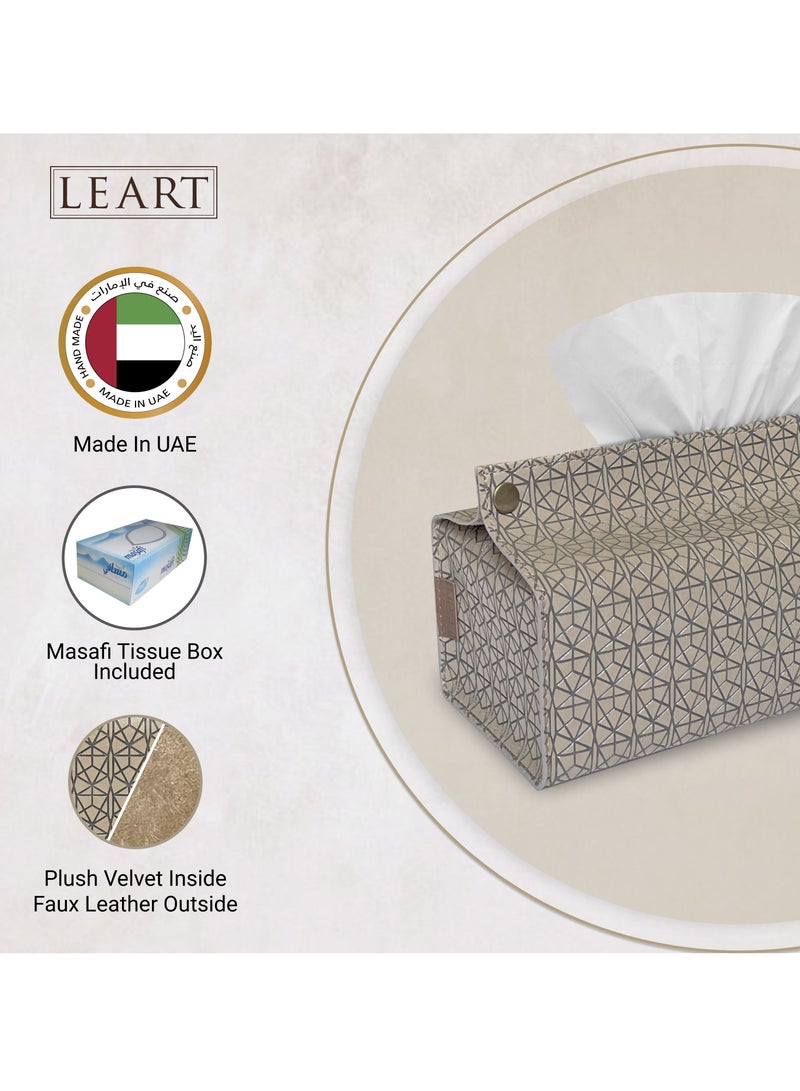 LeArt Leather Tissue Box Holder – Tissue Box Holder for Home Decorations for Living Room, Bedroom and Office | Tissue Box Cover | Car Tissue Holder | Tissue Box Cover for Car (Tan Debossed)  - Image 2