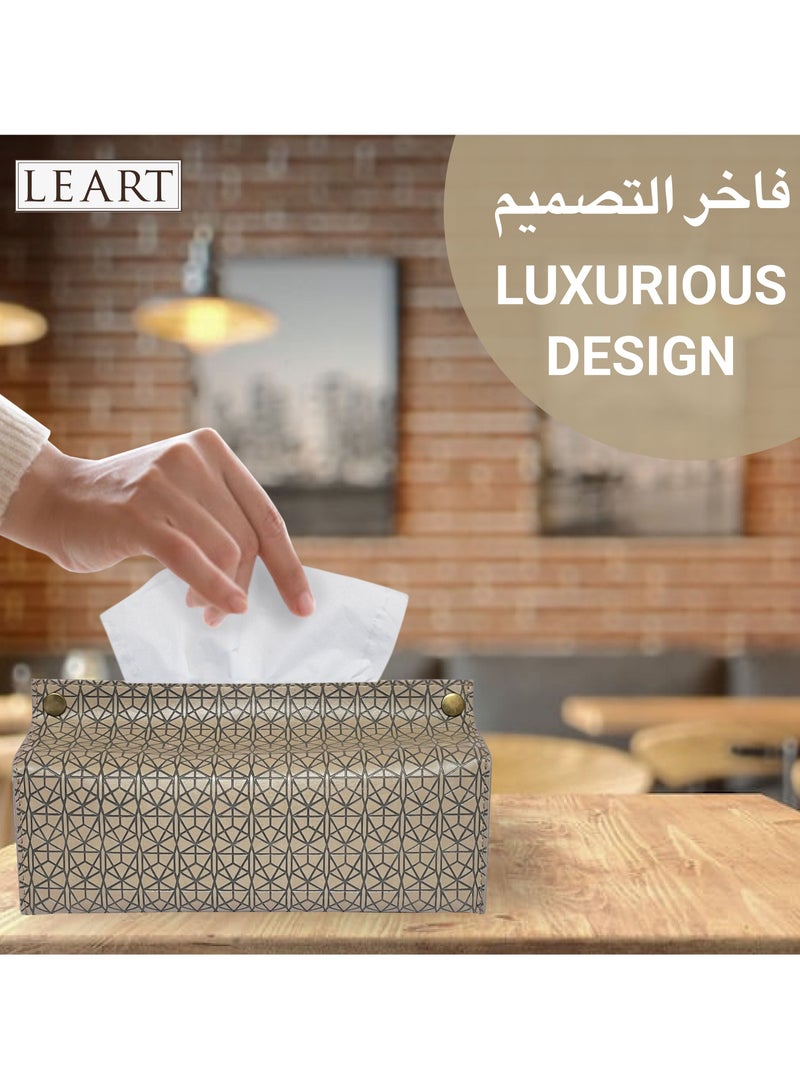 LeArt Leather Tissue Box Holder – Tissue Box Holder for Home Decorations for Living Room, Bedroom and Office | Tissue Box Cover | Car Tissue Holder | Tissue Box Cover for Car (Tan Debossed)  - Image 3