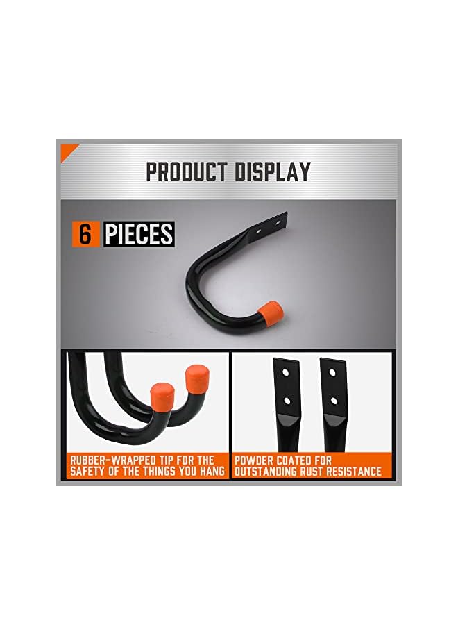 erorex 6 Pack Garage Hooks, Utility Hooks, Garage Hook Heavy Duty Wall Hook (Black) - Image 4