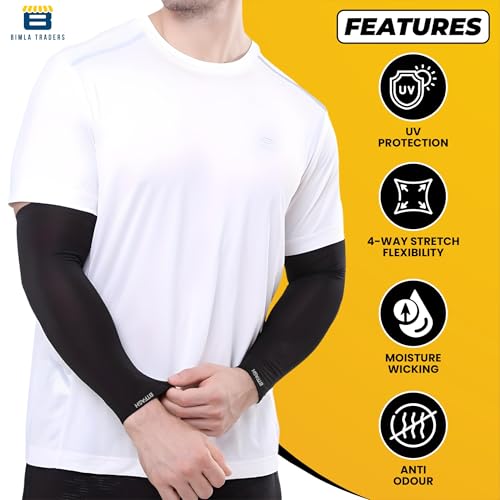 BTfash Unisex UV Protection Compression Cooling Sleeve Cover with Thumb Hole for Cycling, Driving, Running, Riding, Fishing, Golfing and Outdoor Sports (Black_PO2) - Image 3