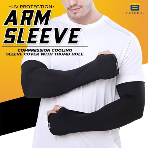 BTfash Unisex UV Protection Compression Cooling Sleeve Cover with Thumb Hole for Cycling, Driving, Running, Riding, Fishing, Golfing and Outdoor Sports (Black_PO2) - Image 2