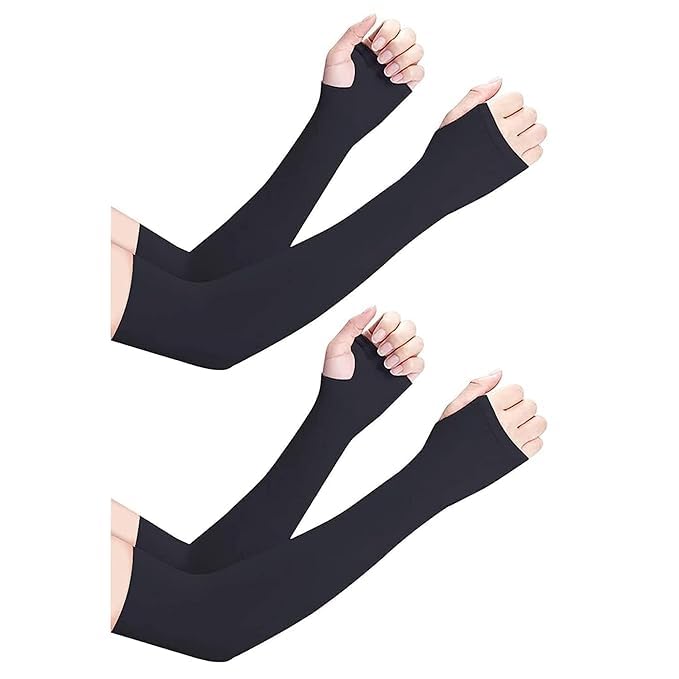 BTfash Unisex UV Protection Compression Cooling Sleeve Cover with Thumb Hole for Cycling, Driving, Running, Riding, Fishing, Golfing and Outdoor Sports (Black_PO2) - Image 1