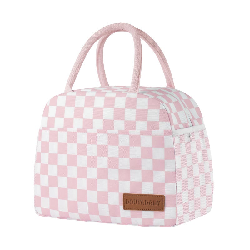 douyadady Lunch Bag Women/Men Lunch Box Women/Men (Pink+White Checkerboard) - Image 1