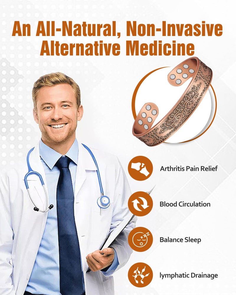 Jecanori Copper Bracelet, 99.99% Pure Copper Bracelet for Men, 18X Strength Magnetic Bracelets for Men with 3,800 Gauss Magnets - Image 4