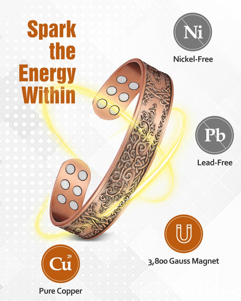 Jecanori Copper Bracelet, 99.99% Pure Copper Bracelet for Men, 18X Strength Magnetic Bracelets for Men with 3,800 Gauss Magnets - Image 2