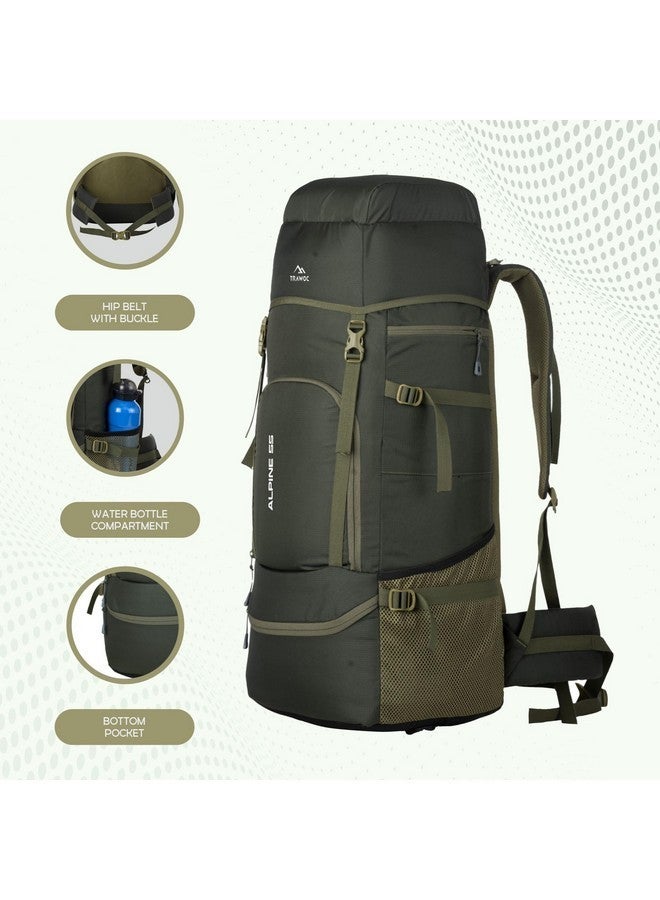 TRAWOC ALPINE 55 Liter Travel Backpack Front & Top Loading Camping Rucksack Hiking Trekking Bag for Men & Women, SHK007 Olive Green, 3 Year Warranty - Image 4