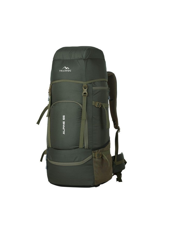 TRAWOC ALPINE 55 Liter Travel Backpack Front & Top Loading Camping Rucksack Hiking Trekking Bag for Men & Women, SHK007 Olive Green, 3 Year Warranty - Image 1
