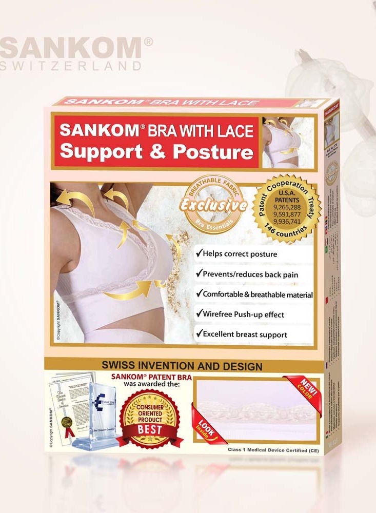 Sankom - Patent Premium Bra With Lace, Ivory M/L - Image 3