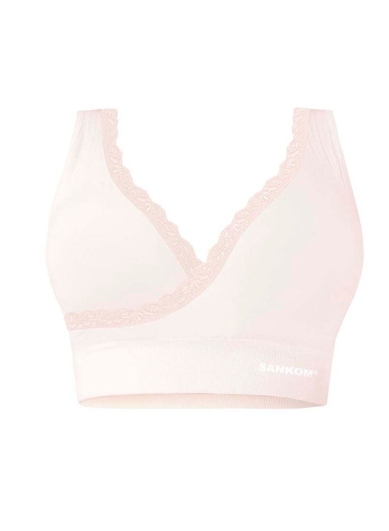 Sankom - Patent Premium Bra With Lace, Ivory M/L - Image 1
