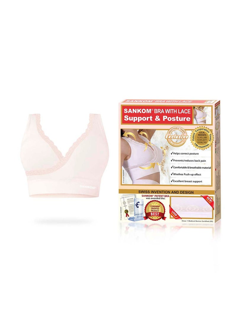 Sankom - Patent Premium Bra With Lace, Ivory M/L - Image 2