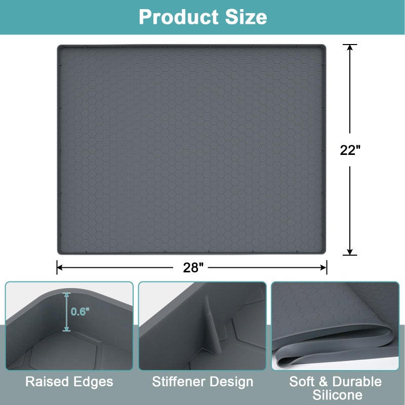 MECHEER Under Sink Mat 28" x 22", Silicone Under Kitchen Sink Mat, Waterproof Under Sink Protector Mat, Shelf Liners Cabinet Liner for Kitchen and Bathroom, Gray - Image 2