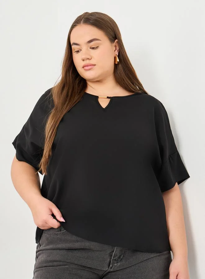 ستايلي Styli Plus Black Blouse with Keyhole Neck