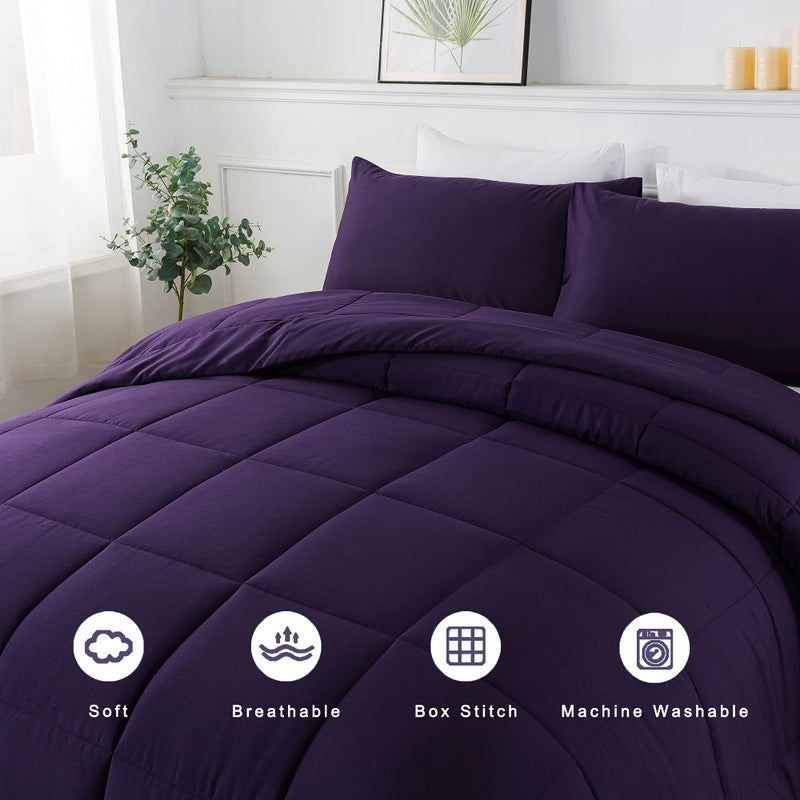 DOWNCOOL King Size Comforter Set -All Season Bedding Comforters Sets with 2 Pillow Cases -3 Pieces Bed Set Down Alternative King Bedding Set -Purple King Comforter Set(102"x90") - Image 3