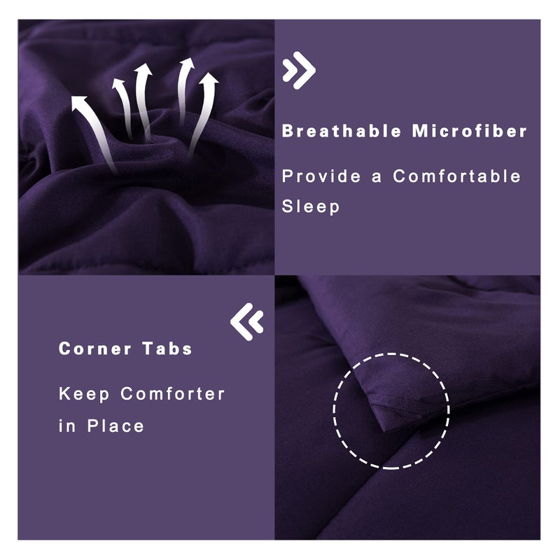 DOWNCOOL King Size Comforter Set -All Season Bedding Comforters Sets with 2 Pillow Cases -3 Pieces Bed Set Down Alternative King Bedding Set -Purple King Comforter Set(102"x90") - Image 5