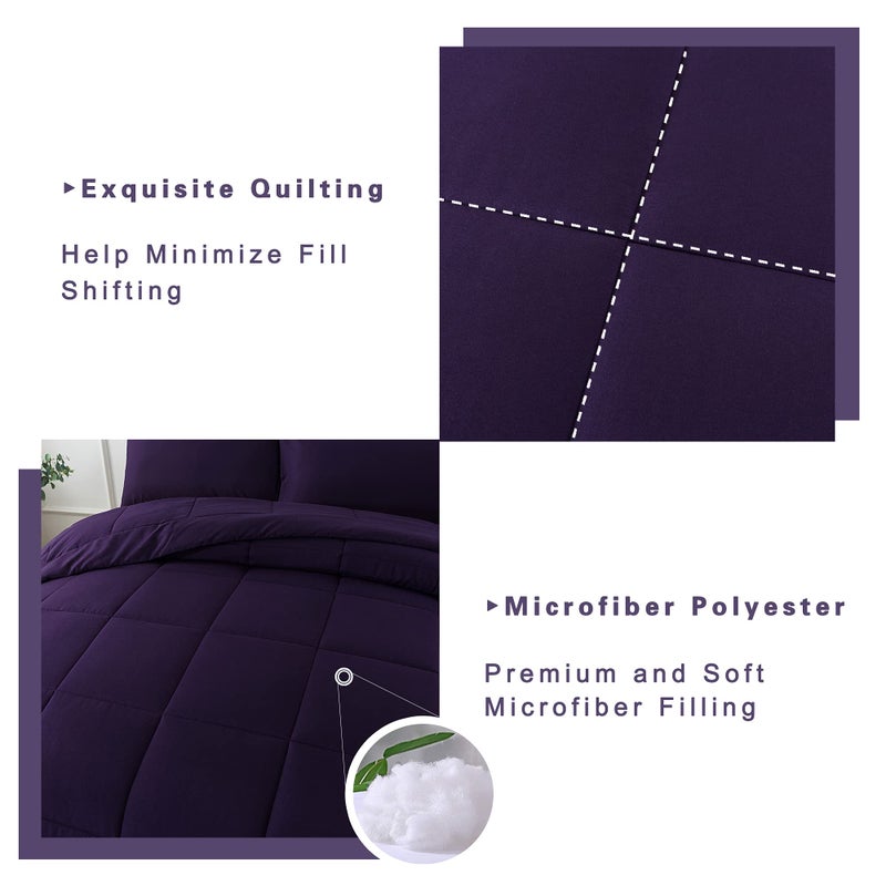 DOWNCOOL King Size Comforter Set -All Season Bedding Comforters Sets with 2 Pillow Cases -3 Pieces Bed Set Down Alternative King Bedding Set -Purple King Comforter Set(102"x90") - Image 4