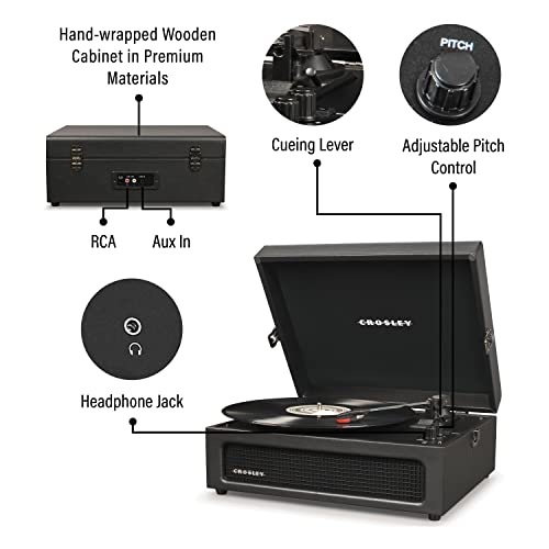 Crosley CR8017B-BK Voyager Vintage Portable Vinyl Record Player Turntable with Bluetooth in/Out and Built-in Speakers, Black - Image 3