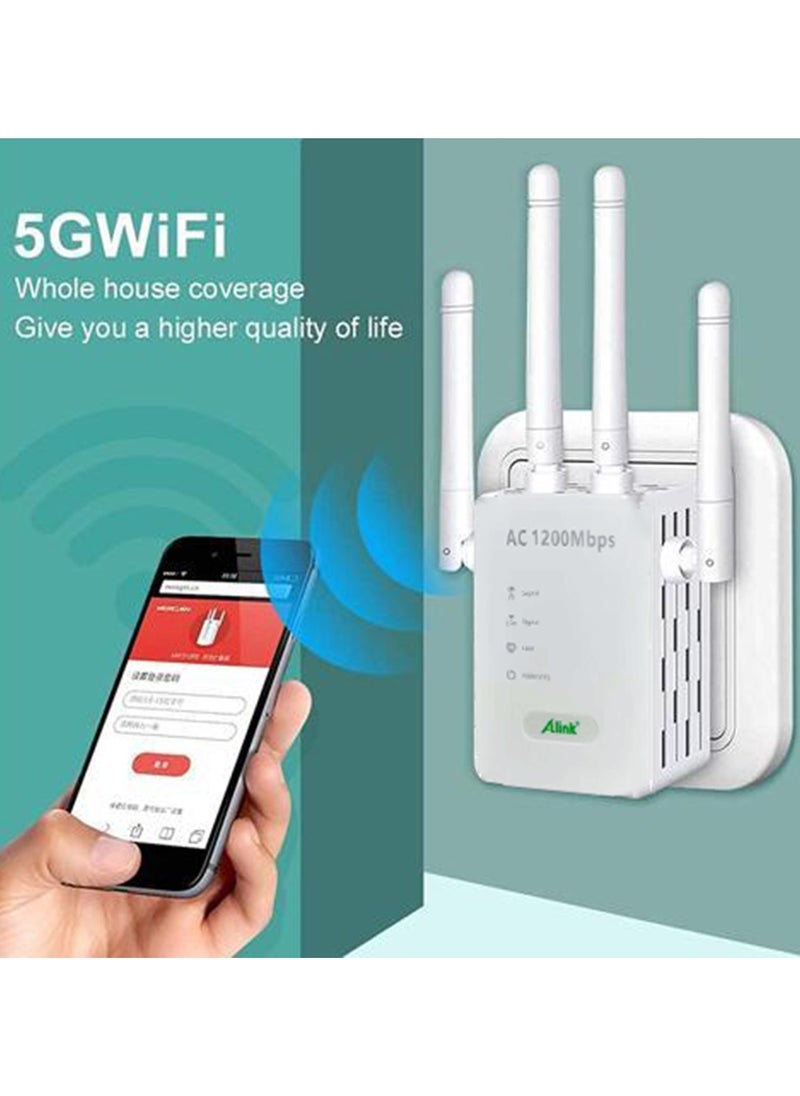 ALINK - WiFi Range Extender,1200Mbps 2.4GHZ 5GHZ Dual Band AC1200 WiFi Repeater,Access Point White - Image 1