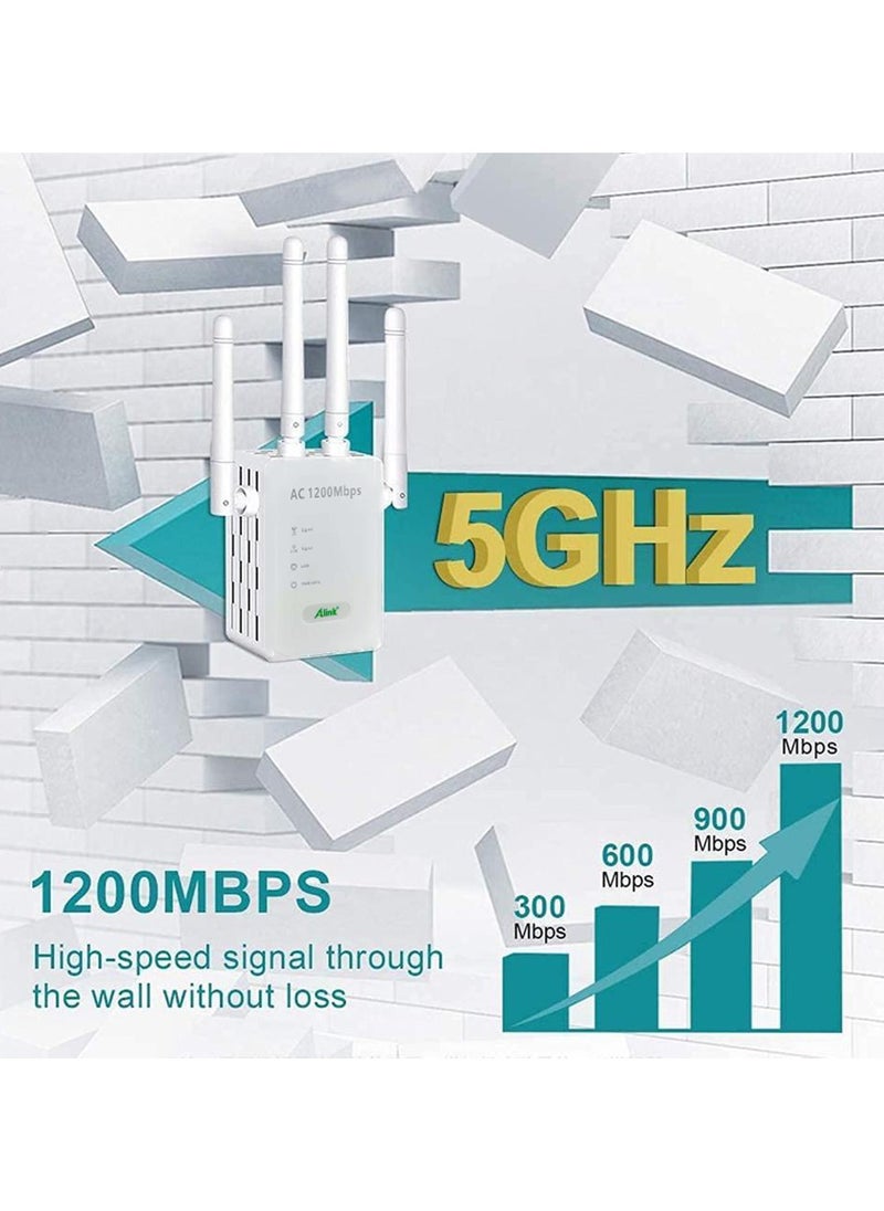 ALINK - WiFi Range Extender,1200Mbps 2.4GHZ 5GHZ Dual Band AC1200 WiFi Repeater,Access Point White - Image 1