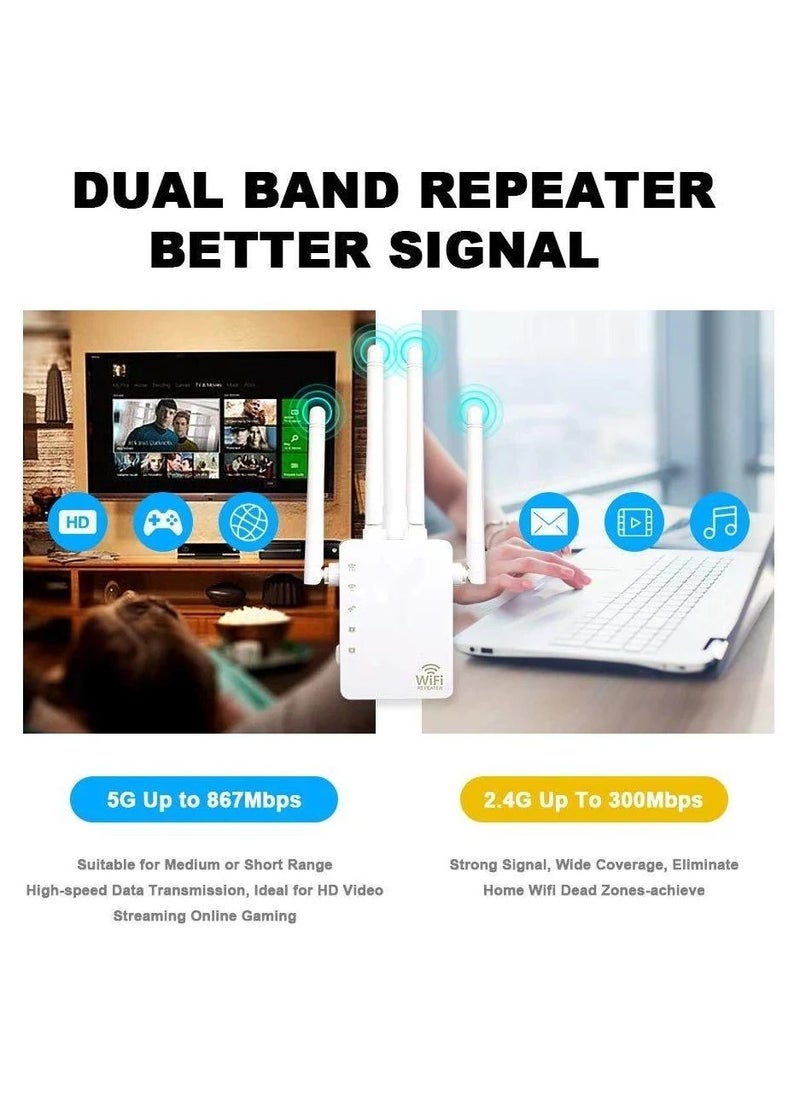 ALINK - WiFi Range Extender,1200Mbps 2.4GHZ 5GHZ Dual Band AC1200 WiFi Repeater,Access Point White - Image 1