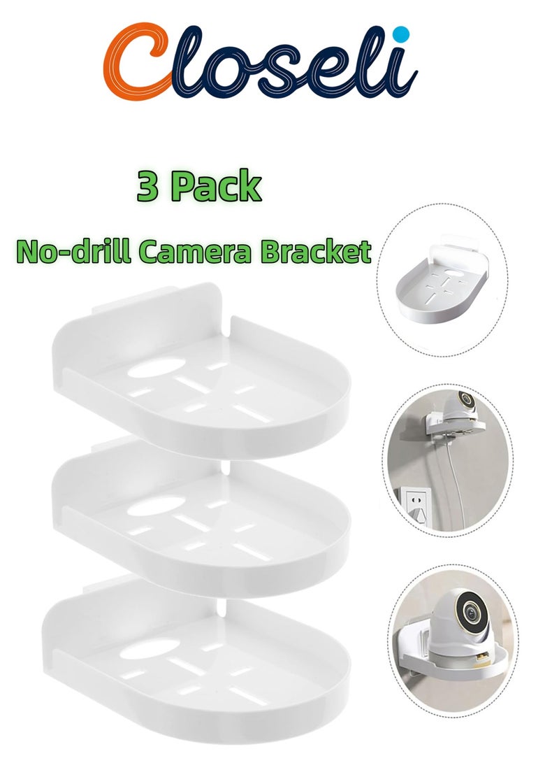Closeli 3Pack Security Camera Wall Mount, Baby Monitor Mount Bracket, No Drill Self-Adhesive Camera Holder, Small Floating Shelf Wall Stand, Wall Ceiling Corner Mount, Acrylic Corner Shelf, ABS Wall Bracket, for Cameras, Baby Monitors and Speakers - Image 1