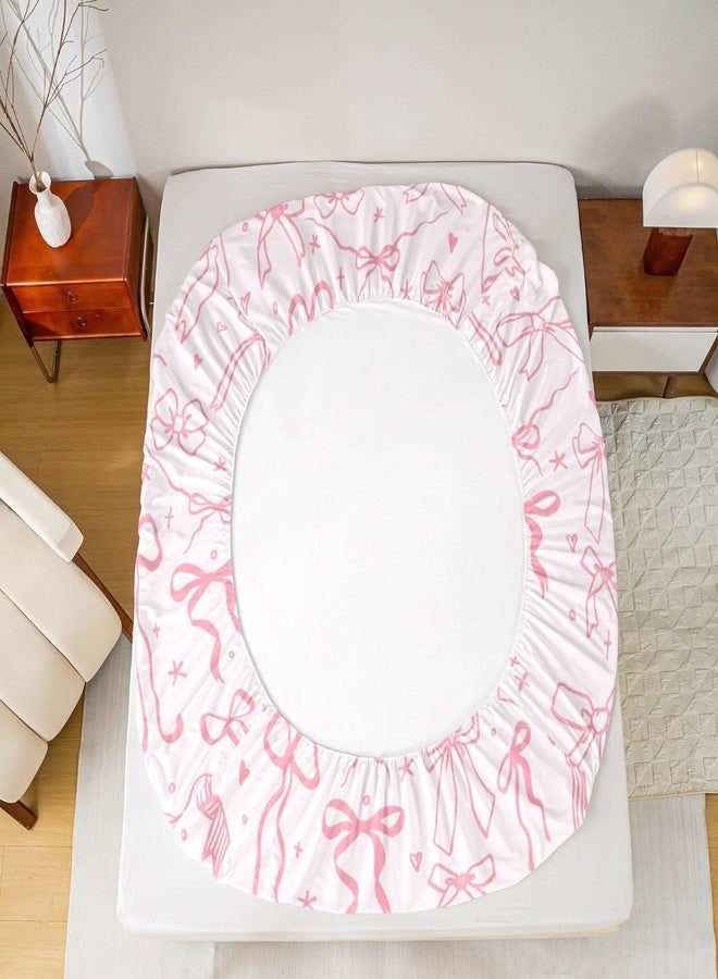 Castle Fairy Pink Bowknot Kids Fitted Sheet Full Size,Princess Girl Bedding Sets,Cartoon Bow Tie Butterfly Knot Bed Sheets Bow Stars Love Pink Sweet Girly Deep Pocket Sheet Child Teens Woman Room Decor 3Pcs - Image 4