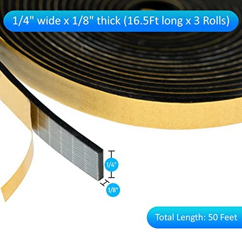 Dualplex High Density Foam Weather Stripping Door Seal Strip Insulation Tape Roll for Insulating Door Frame, Window, Air Conditioner | Self Adhesive Sealing Weatherstrip (Black, 1/4 in 1/8 in 50 Ft) - Image 2