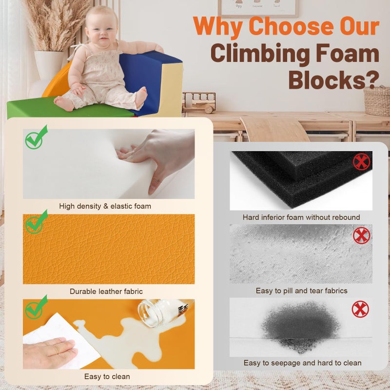 TODIBY 4-Piece Soft PU Leather Toddlers Climbing Toys, Foam Climbing Blocks for Toddlers, Baby Play Set Foam Climb Structures for Toddler 3+, Indoor Crawl Activity Play Gym - Image 3