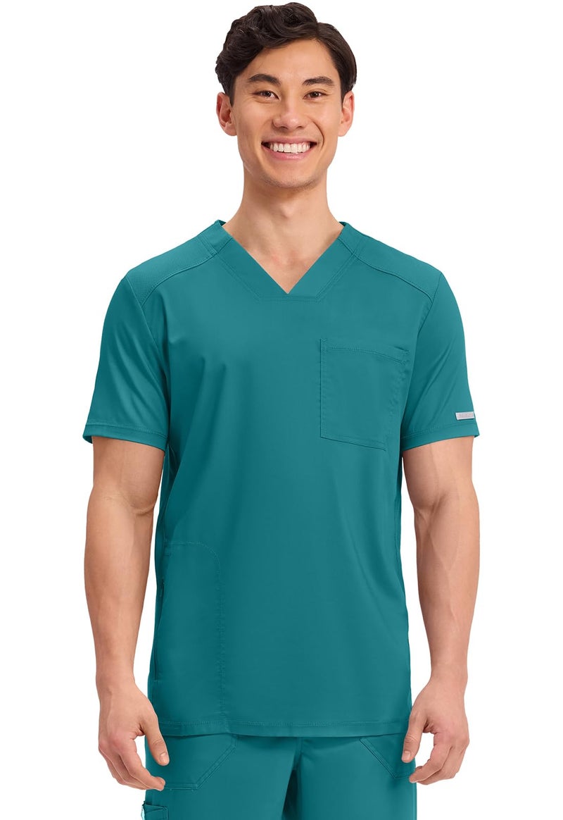 Cherokee Men's V-Neck Scrub Top with Mesh Yoke and Side Panels for Extra Breathability WW603, M, Teal Blue - Image 1