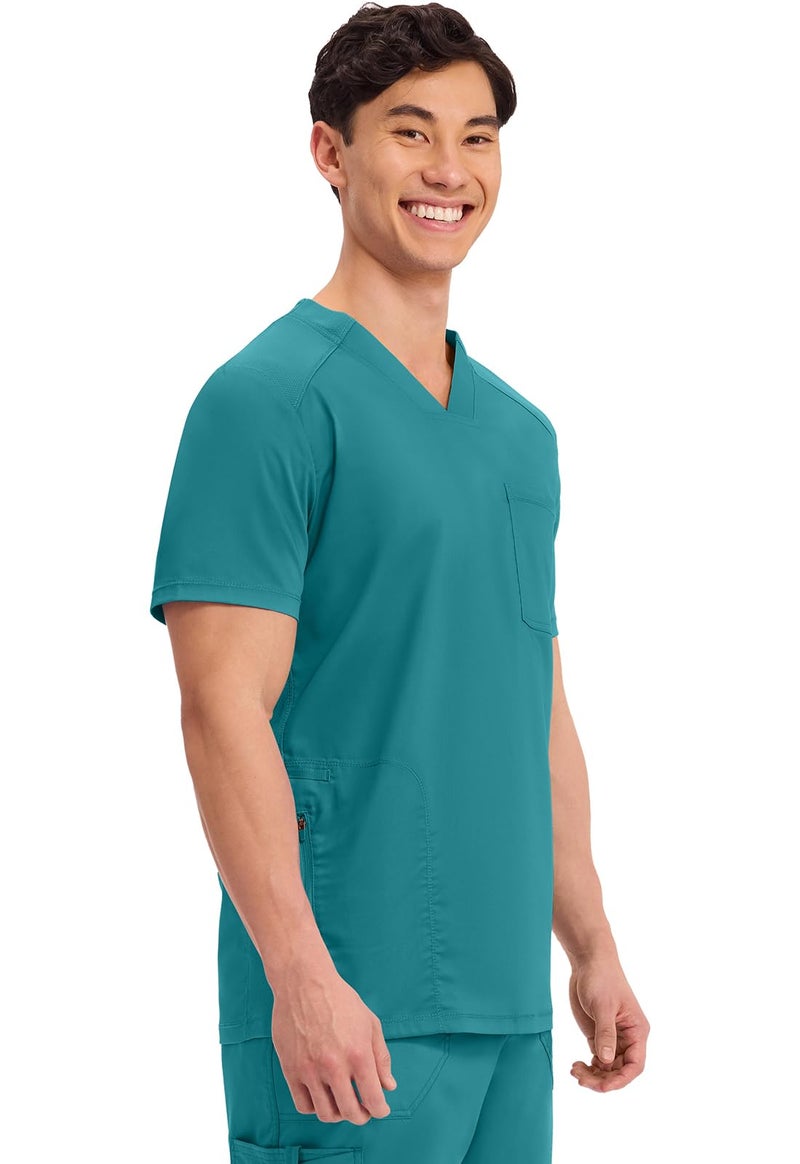 Cherokee Men's V-Neck Scrub Top with Mesh Yoke and Side Panels for Extra Breathability WW603, M, Teal Blue - Image 5