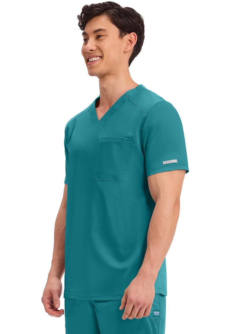 Cherokee Men's V-Neck Scrub Top with Mesh Yoke and Side Panels for Extra Breathability WW603, M, Teal Blue - Image 3