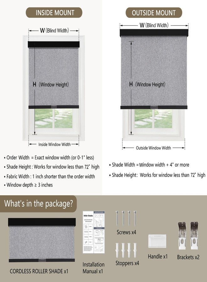 SUNOFF Cordless Blackout Roller Shades Blinds for Windows Free-Stop,Pull Down Room Darkening with Valance,Thermal Insulated Woven Fabric Window Door Blinds for Home,Office,Heather Grey 34.5"W x 72"H - Image 5