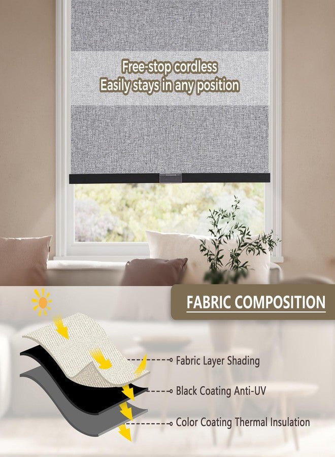SUNOFF Cordless Blackout Roller Shades Blinds for Windows Free-Stop,Pull Down Room Darkening with Valance,Thermal Insulated Woven Fabric Window Door Blinds for Home,Office,Heather Grey 34.5"W x 72"H - Image 4