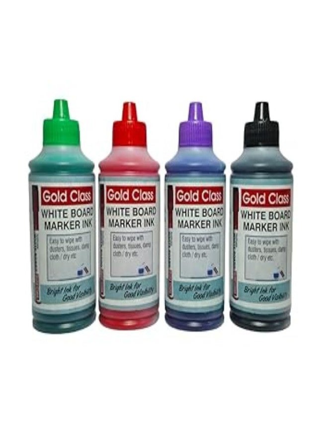 Gold Class Combo Pack of White Board Marker Ink 100ML | Easily refillable | Suitable for Multiple Surfaces | Office & School Stationery Set of 4 (Red, Black, Blue, Green) - Image 1