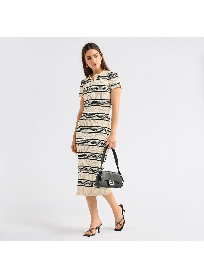 سبلاش فيڤ فستان مقلّم بقصّة ضيّقة وأكمام قصيرة ياقة عادية - Image 4