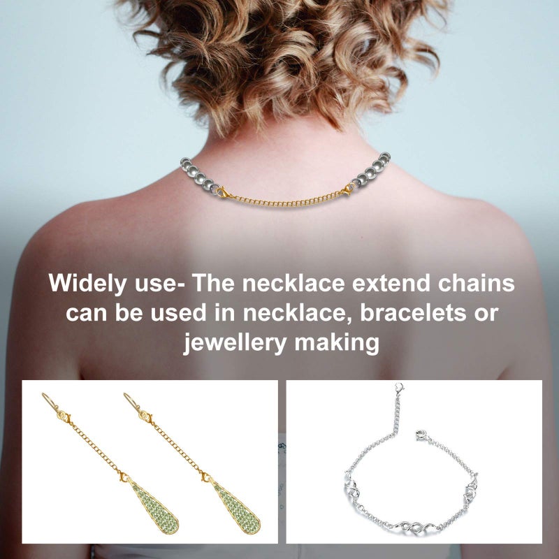 MENKEY Necklace Extenders, 10Pcs Stainless Steel Gold Silver Necklace Bracelet Anklet Extension Chains with Lobster Clasps and Closures for Jewelry Making - Image 5