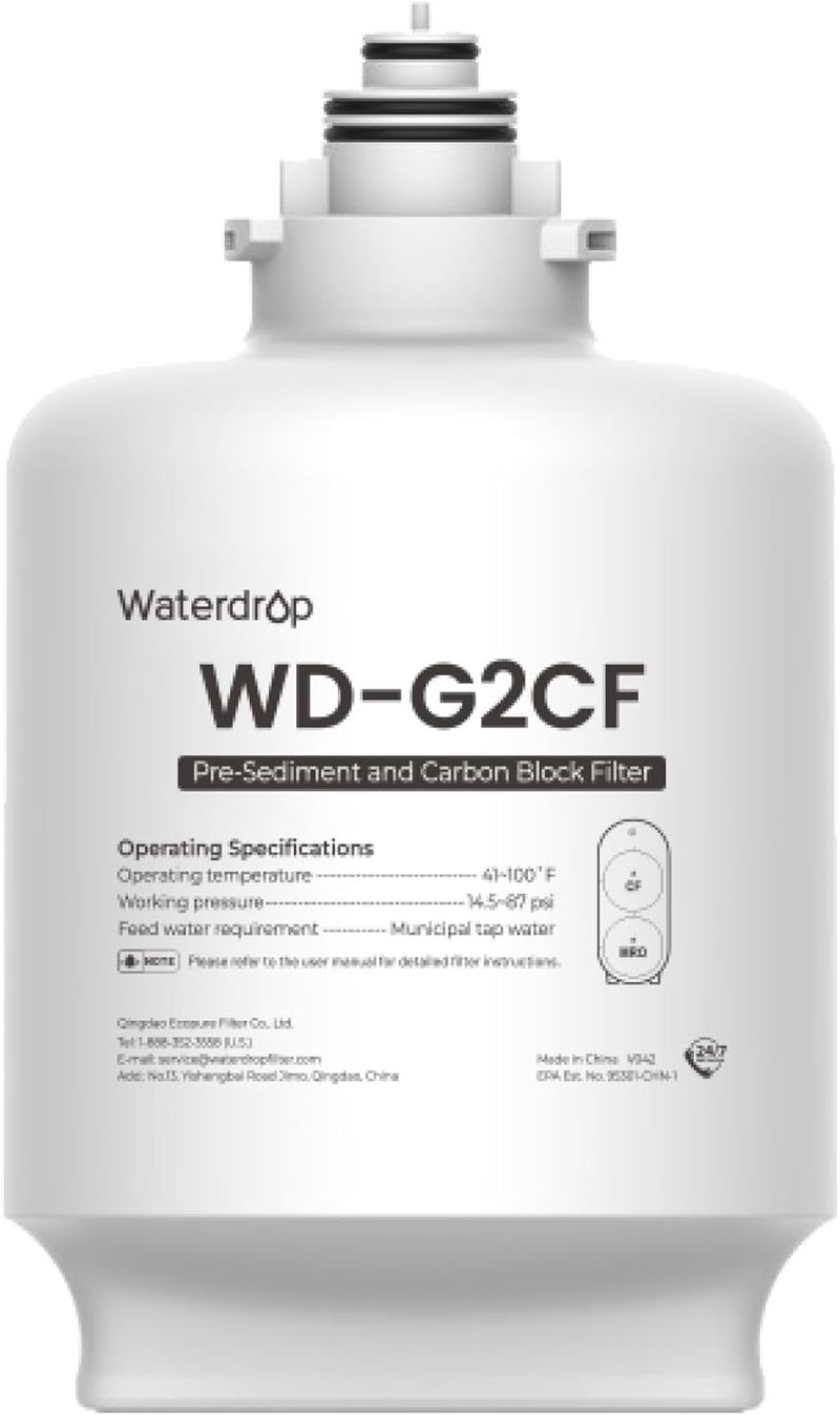 Waterdrop WD-G2CF Filter, Replacement for WD-G2-W, WD-G2-B, WD-G2P600-W Reverse Osmosis System,12-month Lifetime - Image 1