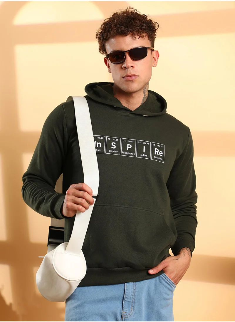 Campus Sutra Men's Forest Green Inspire Hoodie With Kangaroo Pocket