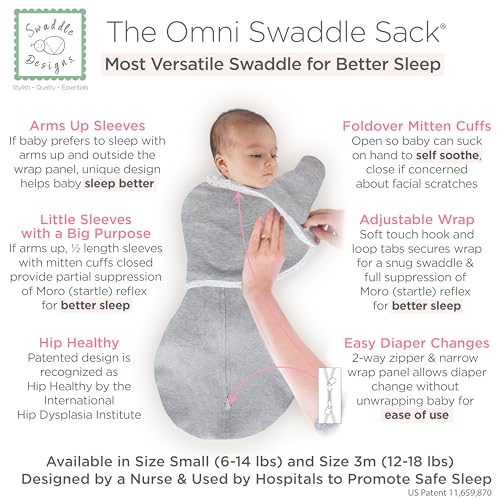 SwaddleDesigns 6Way Omni Swaddle Sack Arms Up Swaddle for Newborn More Options to Calm Startle Reflex Improves Sleep Easy Transition Baby Sleep Sack 1218 lbs Heathered Gray - Image 3